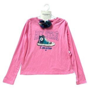 NWT Girls Converse 2 Piece Set Long Sleeve Tee and Hair Scrunchie Size L